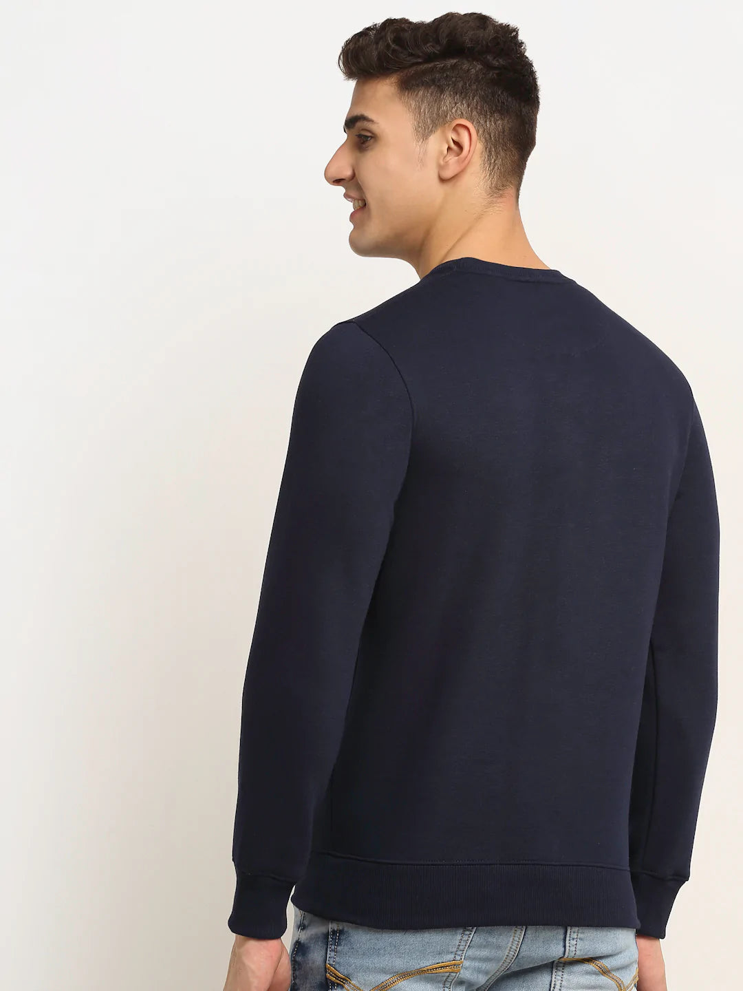 Men Navy Blue Printed Fleece Sweatshirt