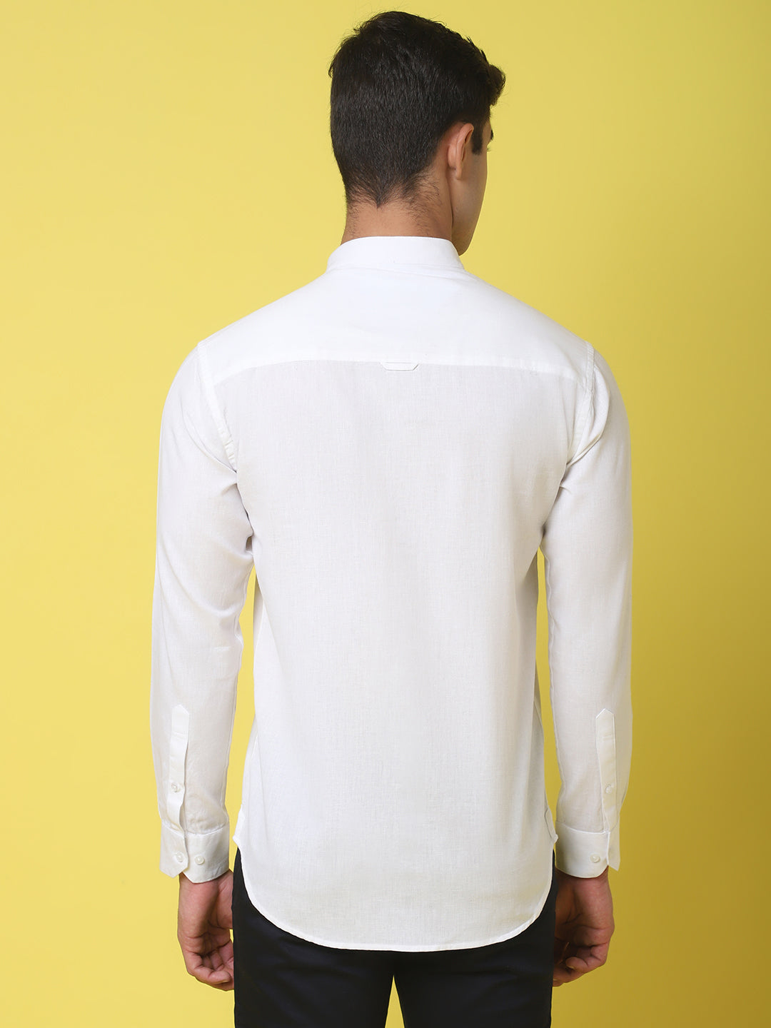 Band Collar Slim Fit Linen Shirt