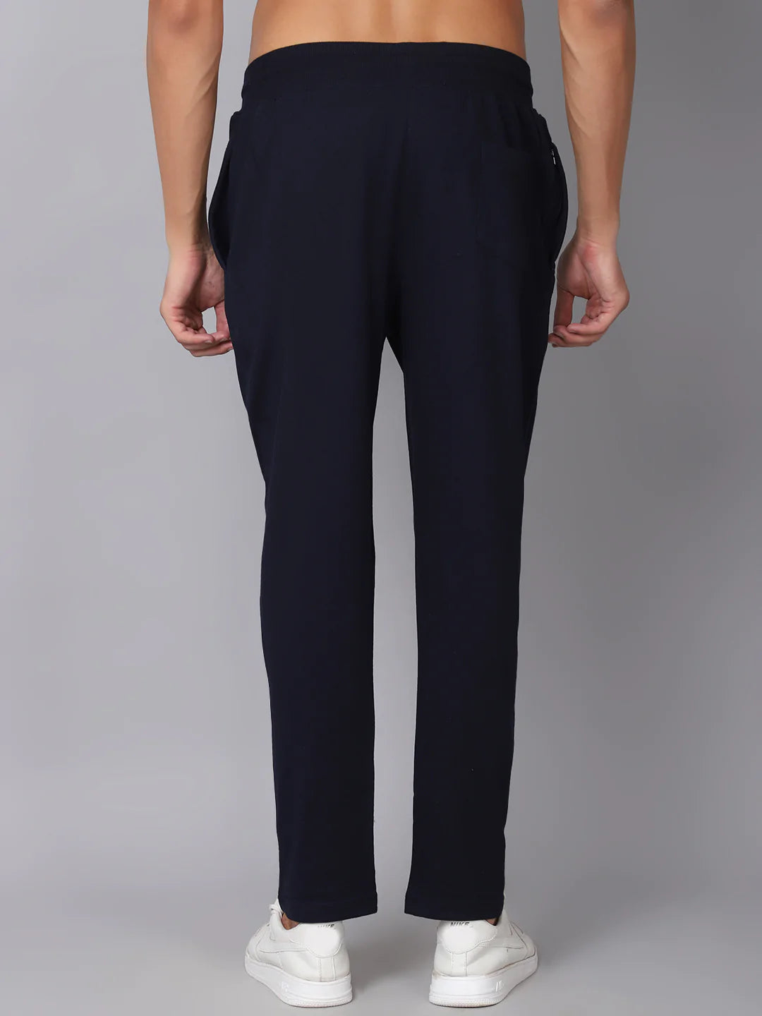 Men Navy Blue Solid Slim Fit Track Pants