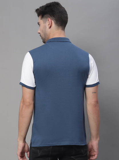 Colourblocked Polo Collar Slim Fit Cotton T-Shirt