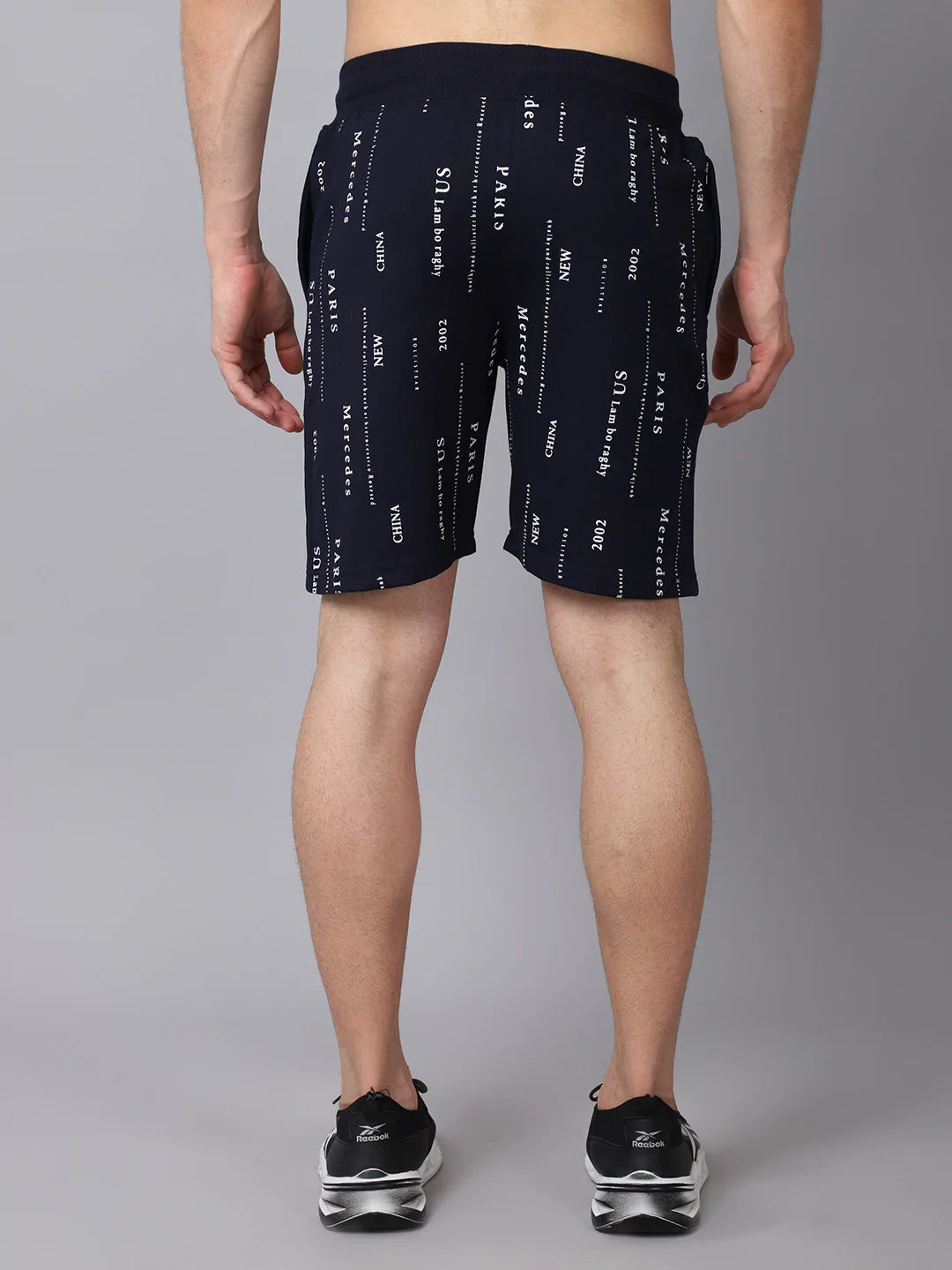 Men Navy Blue Printed Slim Fit Sports Shorts