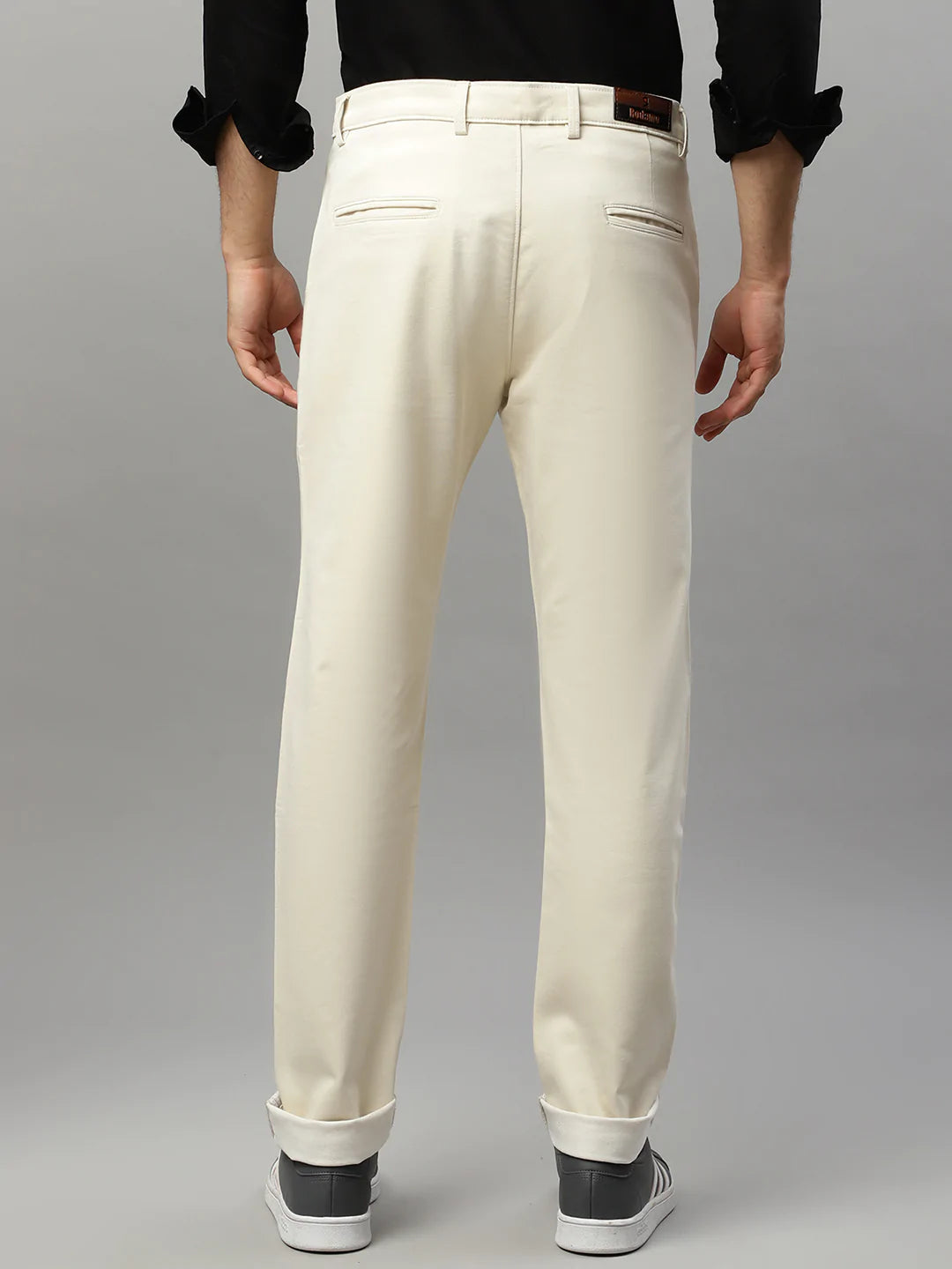 Men Cream-Coloured Slim Fit Trousers