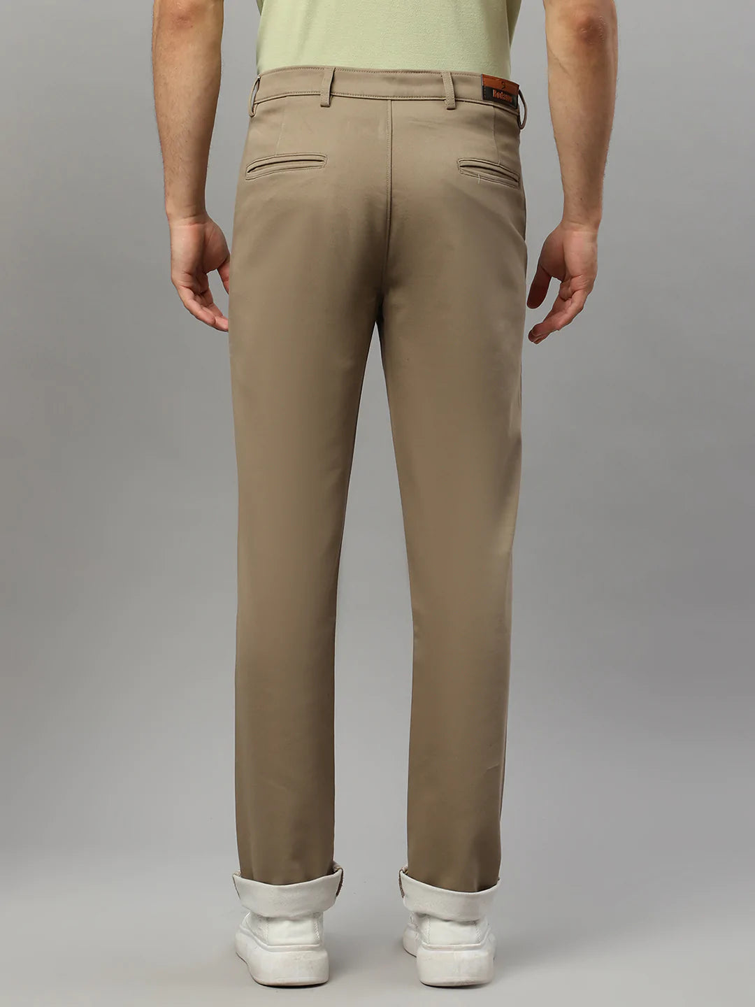 Men Khaki Solid Slim Fit Cotton Chinos