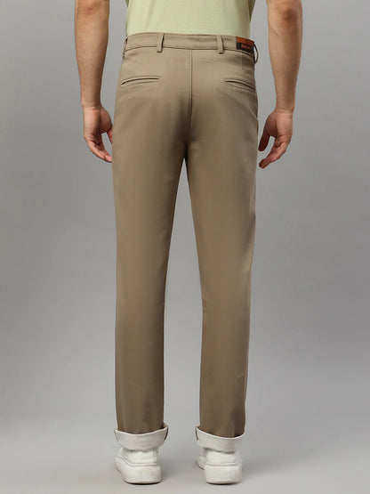 Men Khaki Solid Slim Fit Cotton Chinos