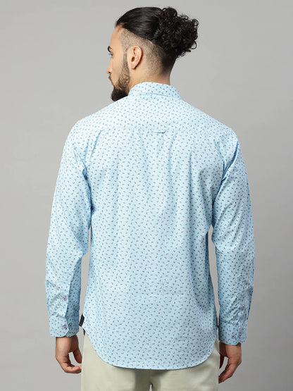 Men Blue Slim Fit Printed Casual Shirt