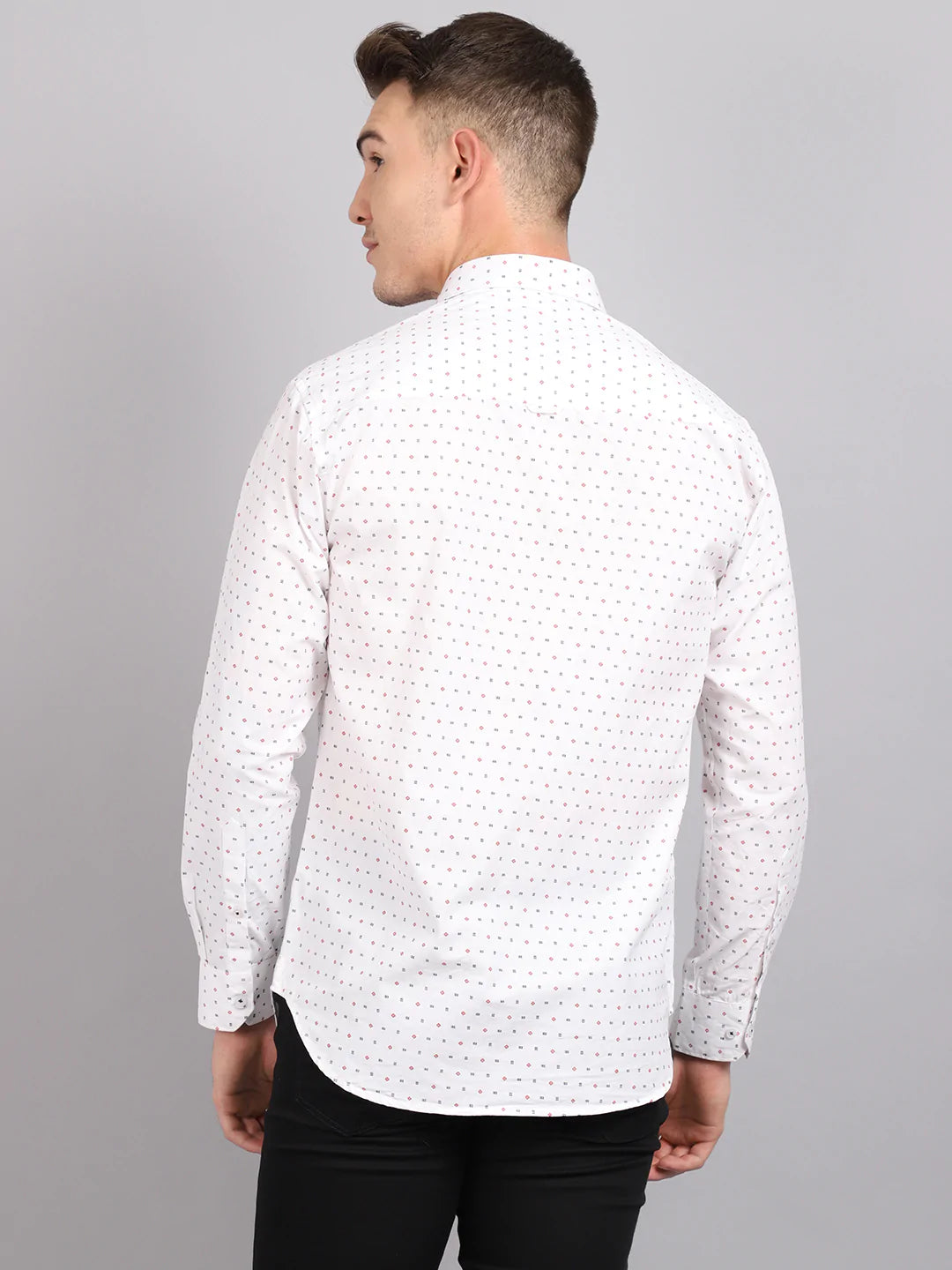 Men White Slim Fit Printed Casual Shirt