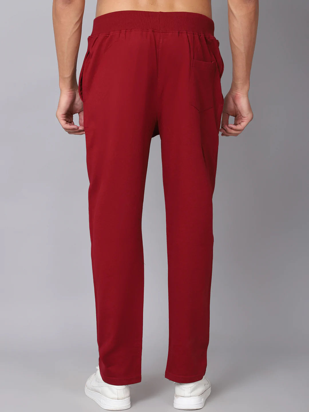 Men Maroon Solid Cotton Slim-Fit Track Pant