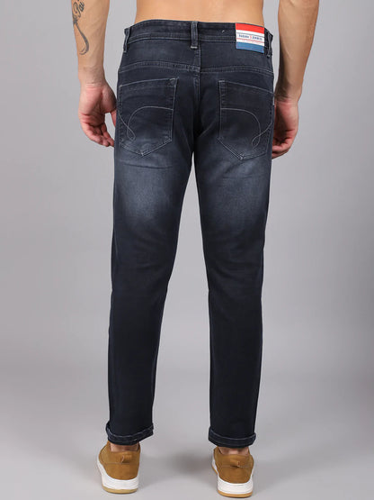 Men Blue Slim Fit Low Distress Heavy Fade Stretchable Jeans