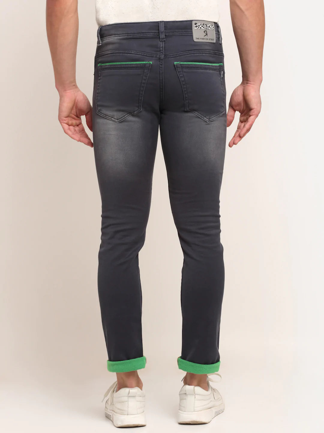 Men Grey Slim Fit Slash Knee Heavy Fade Stretchable Jeans