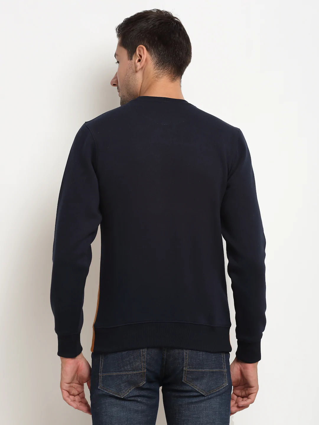 Men Mustard Yellow  White Colourblocked Fleece Sweatshirt