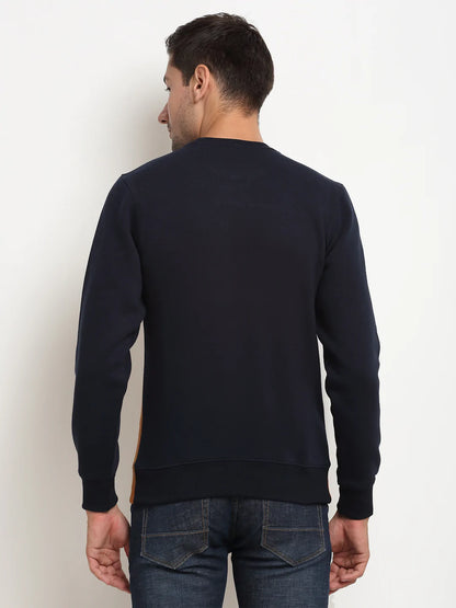 Men Mustard Yellow  White Colourblocked Fleece Sweatshirt