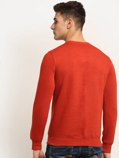 Men Red Typography Printed Round Neck Fleece Sweatshirt