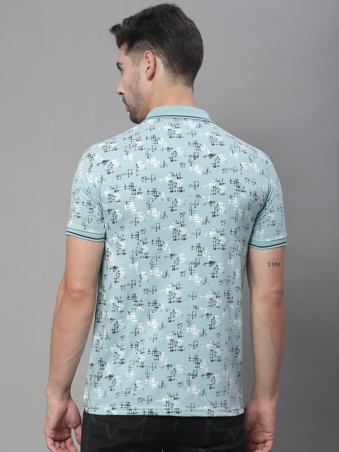 Abstract Printed Polo Collar Slim Fit T-shirt