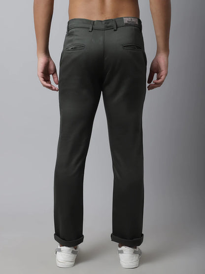 Men Green Slim Fit Regular Cotton Trouser