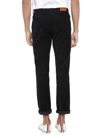 Men Navy Blue Corduroy Trousers