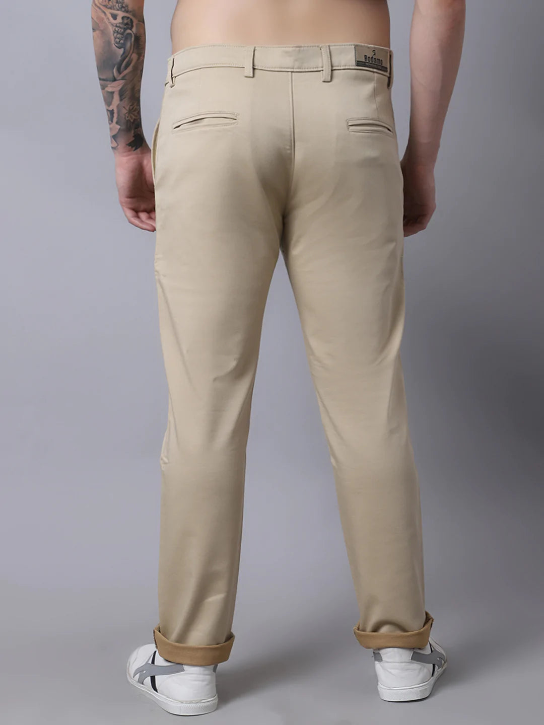 Men Beige Slim Fit Solid Chinos Trousers
