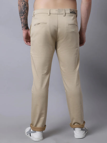Men Beige Slim Fit Solid Chinos Trousers
