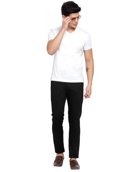 Men Black Slim Fit Solid Regular Trousers
