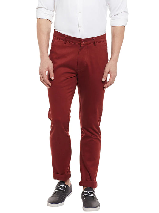 Men Maroon Slim Fit Trousers