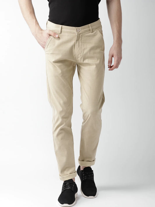 Men Beige Slim Fit Trousers