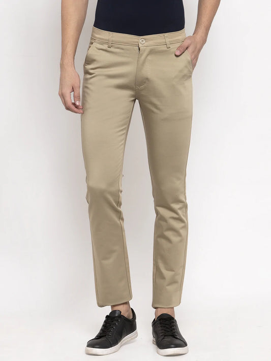 Men Beige Slim Fit Trousers