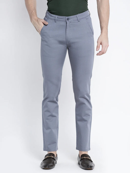 Men Grey Slim Fit Solid Regular Trousers