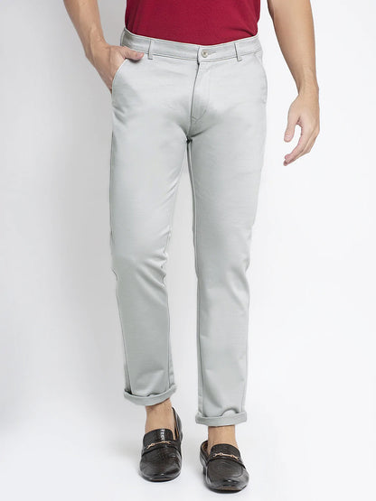 Men Grey Slim Fit Solid Regular Trousers