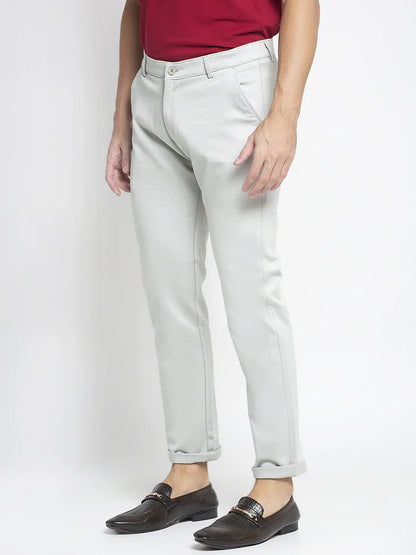 Men Grey Slim Fit Solid Regular Trousers