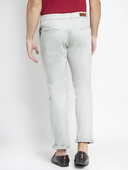 Men Grey Slim Fit Solid Regular Trousers