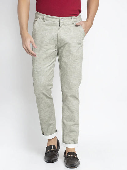 Men Sea Green Slim Fit Solid Regular Trousers