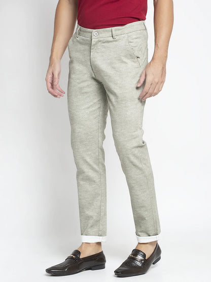 Men Sea Green Slim Fit Solid Regular Trousers
