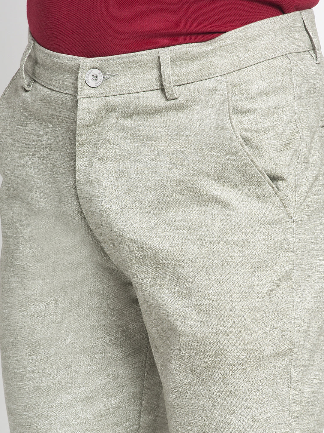Men Sea Green Slim Fit Solid Regular Trousers