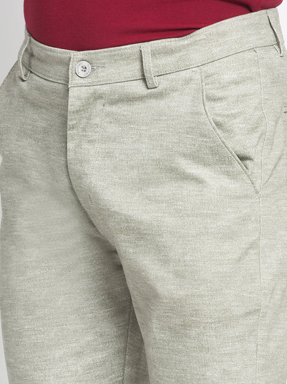 Men Sea Green Slim Fit Solid Regular Trousers