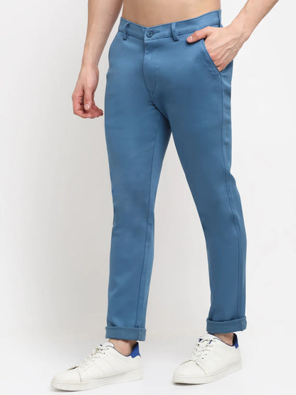 Men Blue Slim Fit Chinos Trousers
