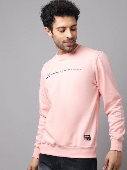 Men Peach-Coloured Solid Sweatshirt