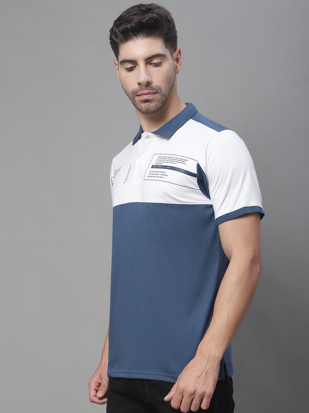 Colourblocked Polo Collar Slim Fit Cotton T-Shirt