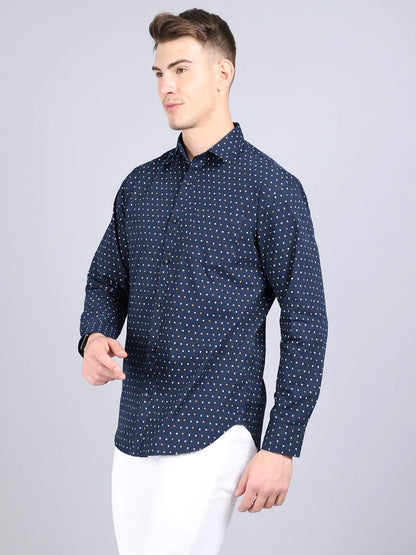 Men Navy Blue Slim Fit Printed Casual Shirt