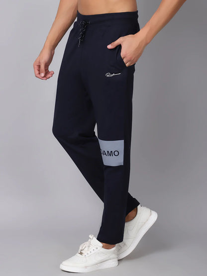 Men Navy Blue  Grey Printed Slim Fit Track Pants