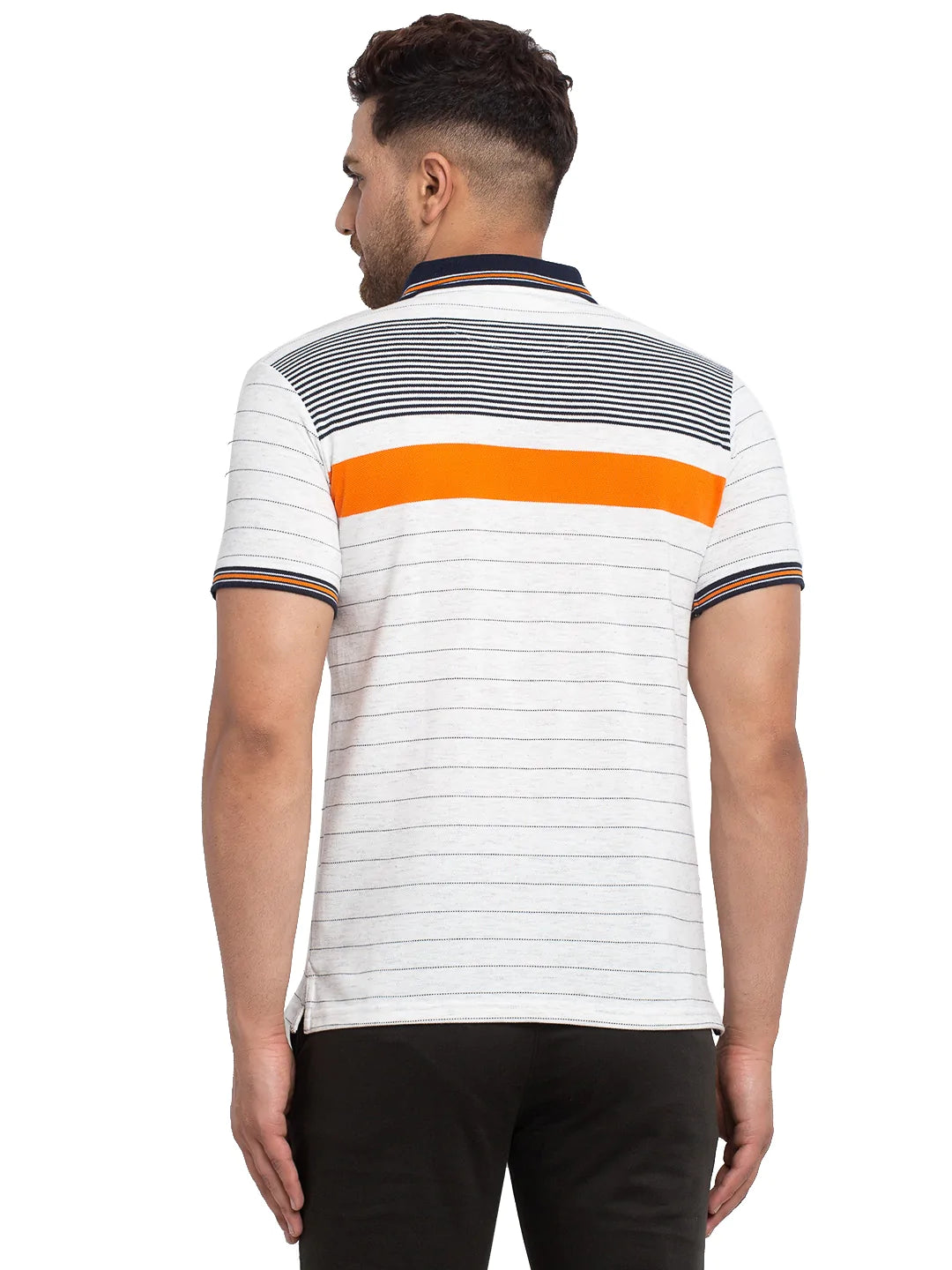 Men Off-White Striped Polo Collar T-shirt