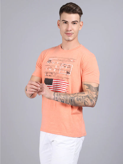 Men Orange Typography Printed Slim Fit T-shirt