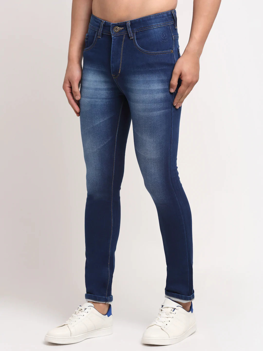 Men Blue Slim Fit Heavy Fade Stretchable Cropped Jeans