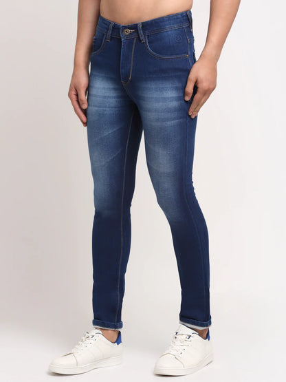 Men Blue Slim Fit Heavy Fade Stretchable Cropped Jeans
