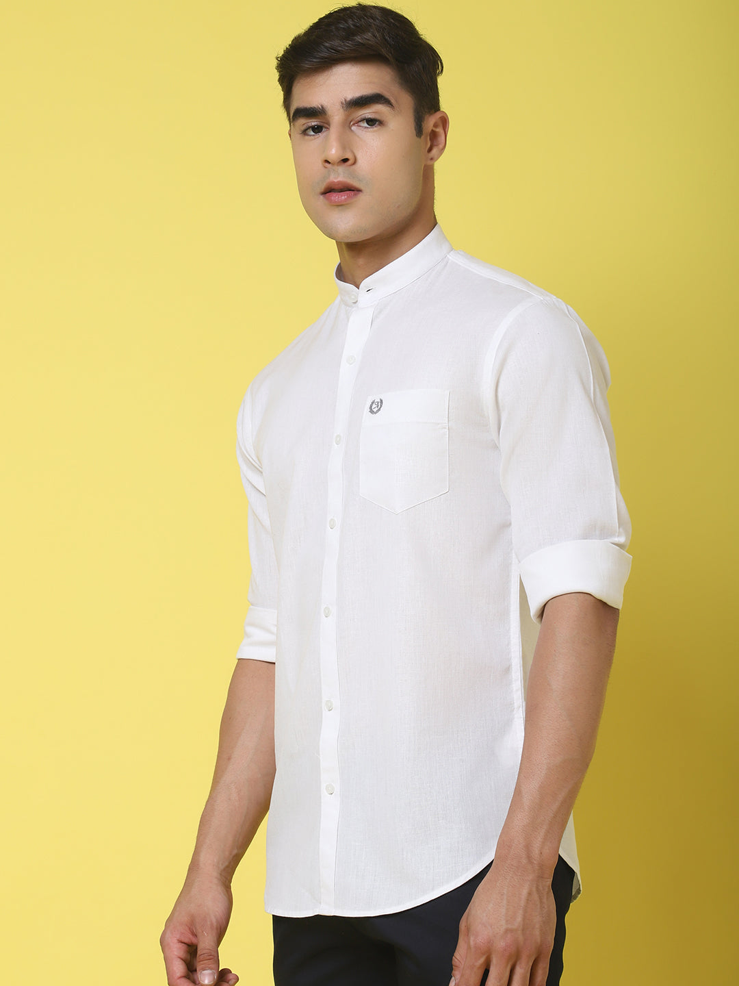 Band Collar Slim Fit Linen Shirt