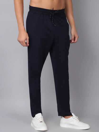 Men Navy Blue Solid Slim Fit Track Pants