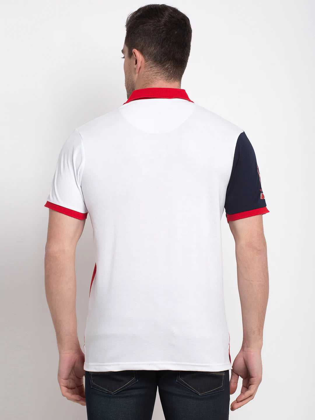 Men Red Colourblocked Polo Collar T-shirt