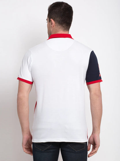 Men Red Colourblocked Polo Collar T-shirt