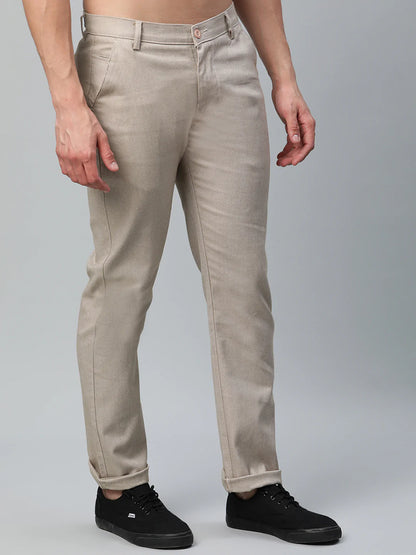 Men Beige Slim Fit Trousers