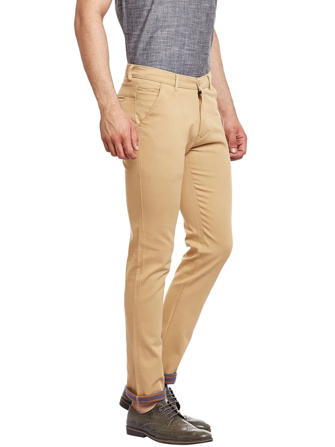 Men Khaki Slim Fit Trousers