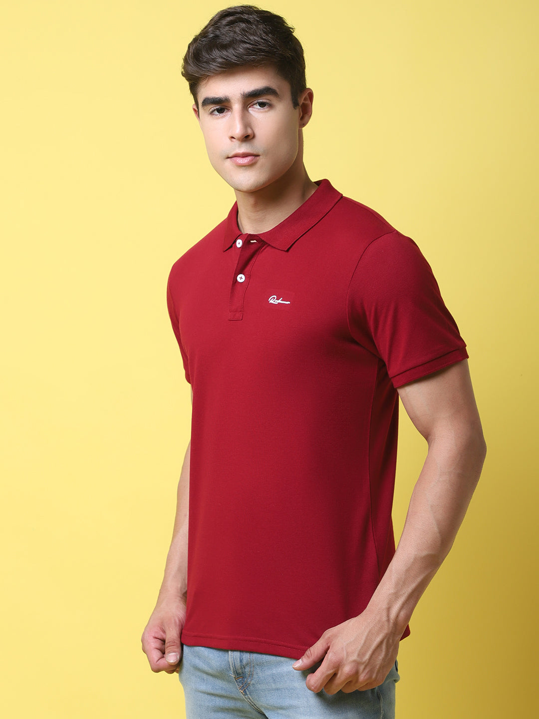 Polo Collar Maroon Slim Fit Cotton T-Shirt