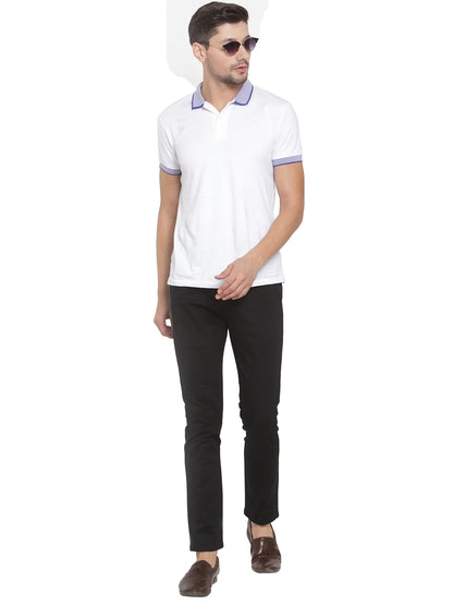 Men Black Slim Fit Solid Regular Trousers